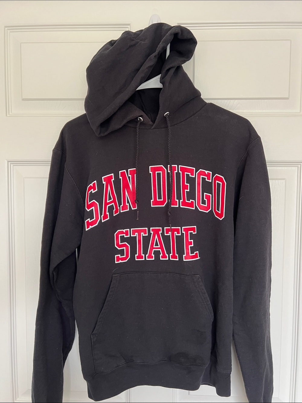 Champion Black Hoodie with Red "San Diego State" Chest Print